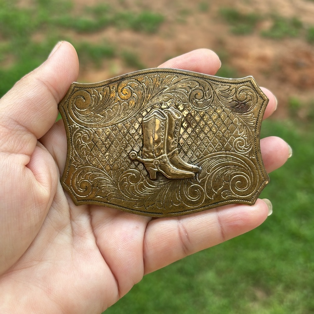 SOLID BRASS BOOTS BELT BUCKLE - Picture 4 of 10